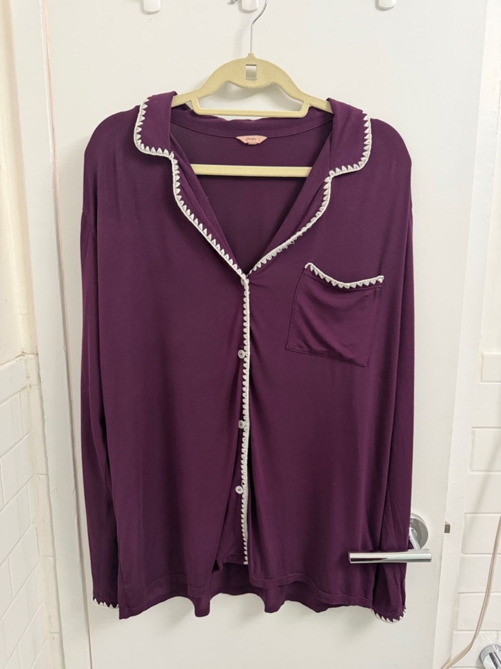 Eberjey Frida Long PJ Set - Plum/Ivory
